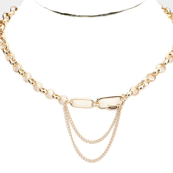 Gold Draped chain link fashion open loop bold statement necklace - Picture 2 of 3